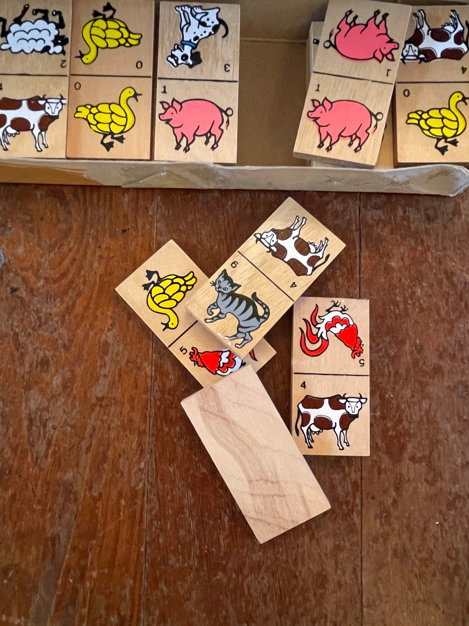 Vintage Wooden Dominos Set Vintage Animal Dominos Set Wooden Etsy