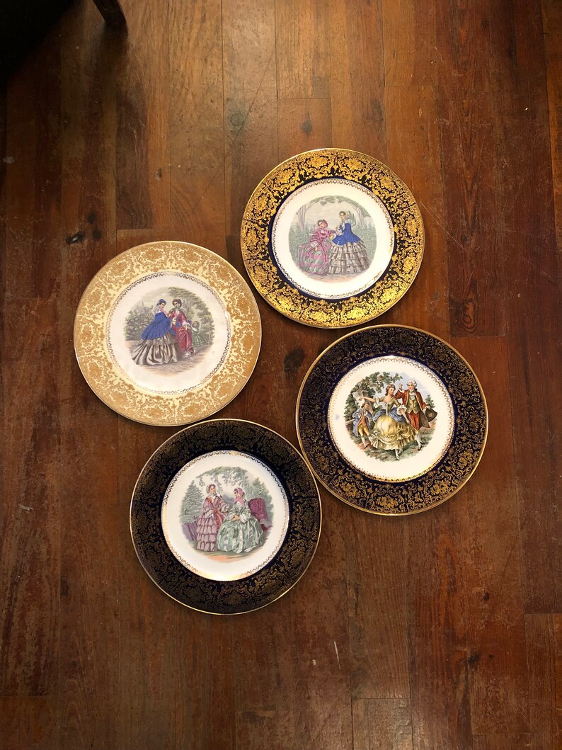 Victorian 23 Karat Gold Century By M Plates Plate Vintage Plated Wall Decor Blue And