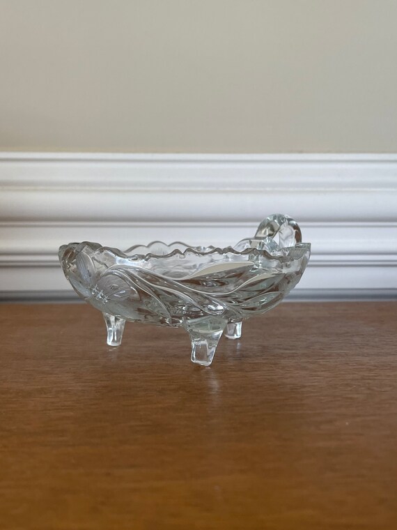 Vintage Etched Glass Candy Dish | Pedestal Trinket Bowl