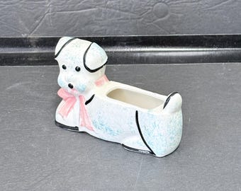 Vintage Betsons Japan ceramic puppy planter, hand painted dog figurine, midcentury kawaii planter, retro animal decor