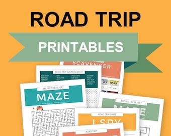 Road Trip Printable Activities, Games for Road Trips & Car Rides With Kids, Fun Car Road Trip Learning Sheets, Bingo, I Spy, Scavenger Hunt