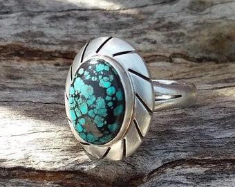 Turquoise ring size9~Native American Fashion~Handmade Jewelry Southwestern Accessories Sterling Silver Rings  Navajo boho