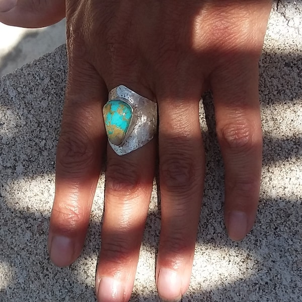 Turquoise ring size8~Sterling Silver Jewelry~Country Western Fashions Cigar Rings shield Southwestern Accessories Bohemian boho Cowgirl