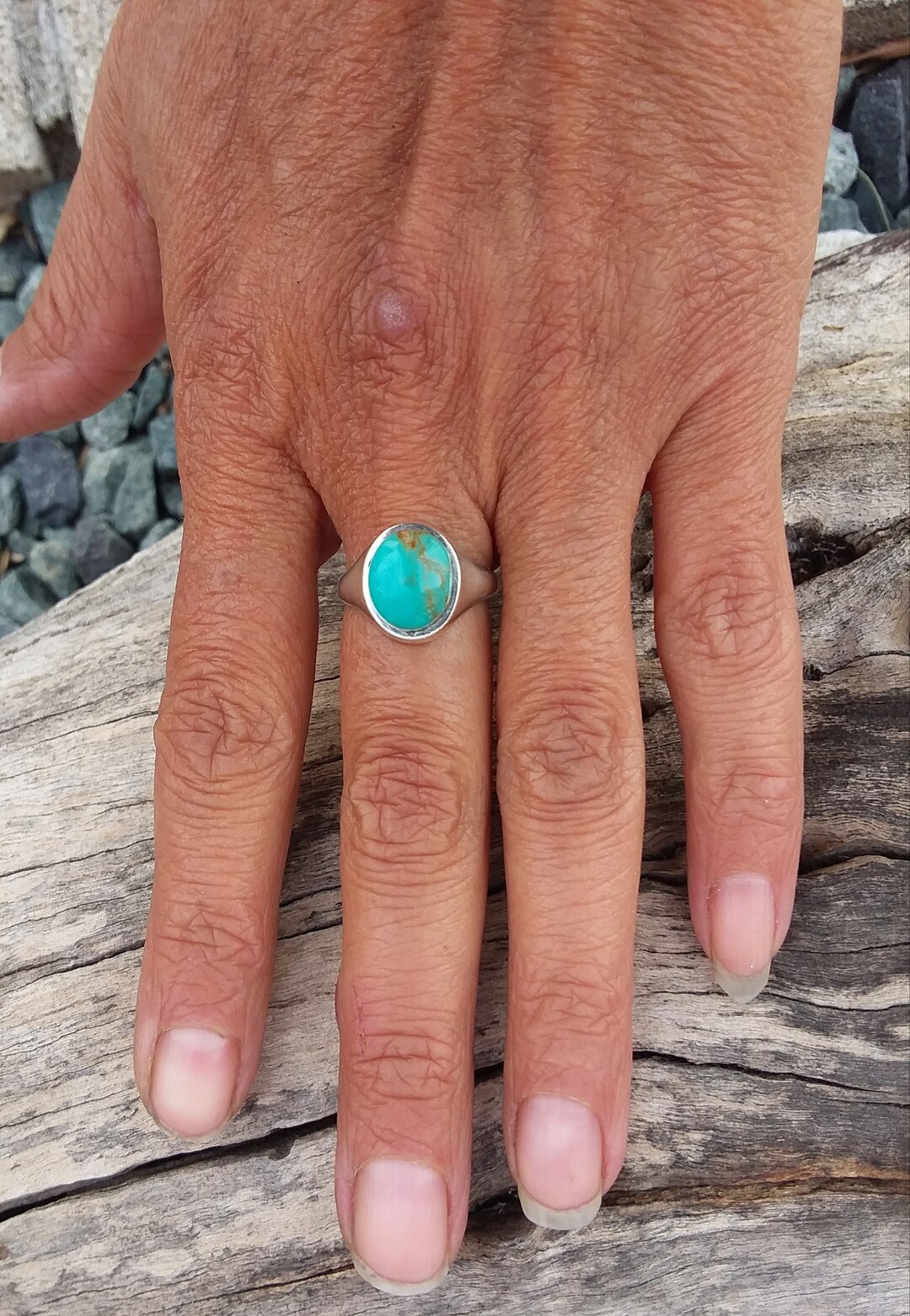 アクセサリー Navajo Turquoise Silver Ring ROBUST Signed Vintage J.C. Navajo TURQUOISE Sterling Silver