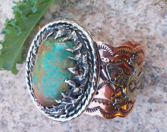 Big Turquoise Statement Cuff~Navajo Bracelet~Copper and Turquoise