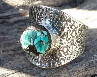 ADJUSTABLE Turquoise ring size7.5 TO 9 ~Sterling Silver Jewelry~Native American Accessories Bohemian Southwestern Cowgirlstyle boho Hippie