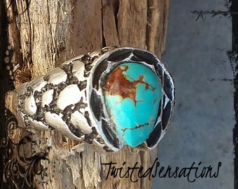 Turquoise Ring size6.5~Native American Jewelry Southwestern Horse shoe Bohemian Cowgirl Accessories boho Sterling Silver fashion