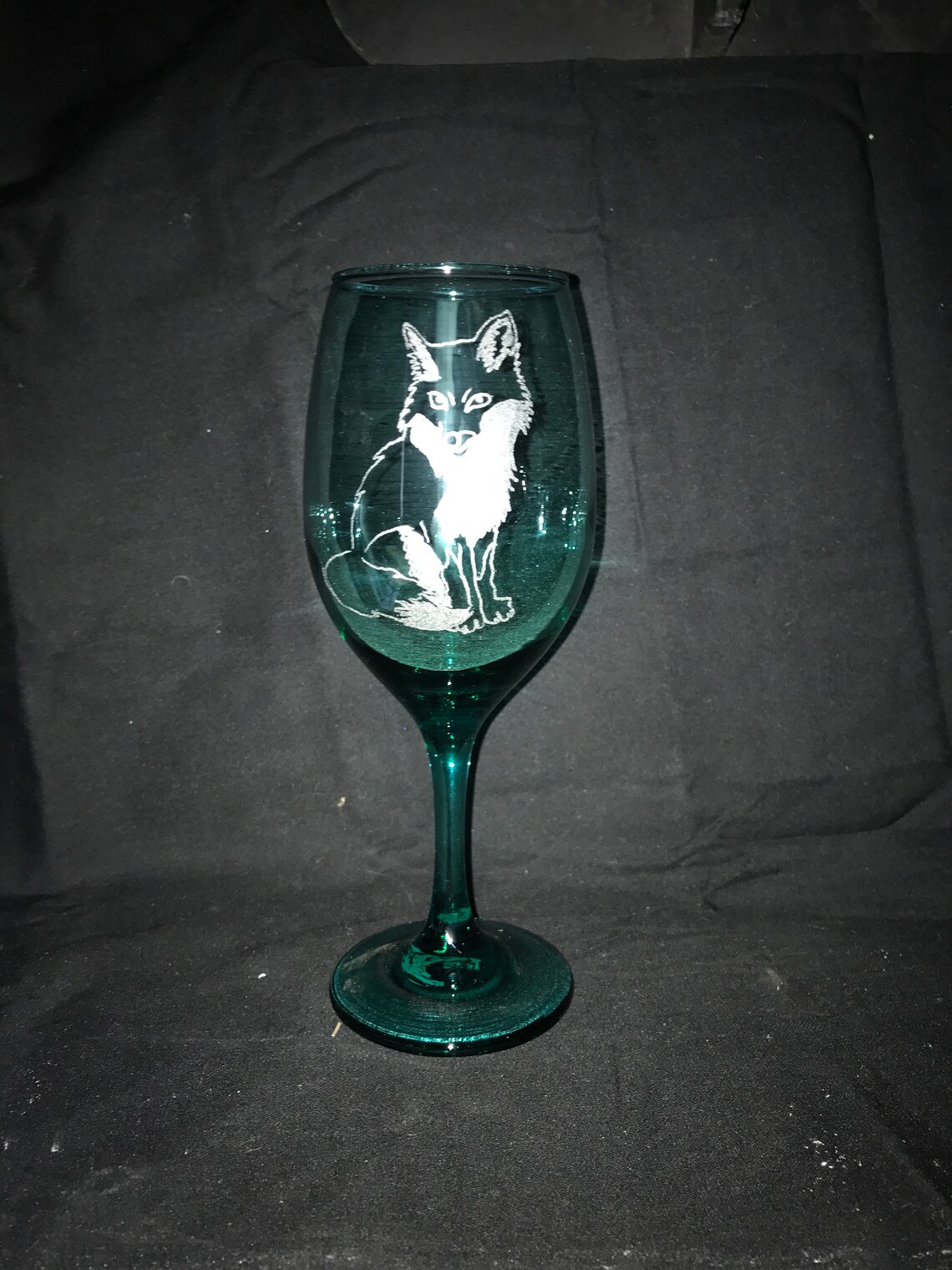 Sitting Fox Hand Etched Stemmed Wine Glass Fox Animal Etsy