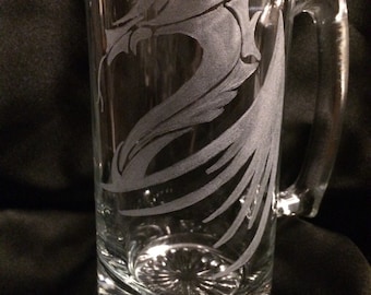 Nordic dragon beer stein - dragon, nordic dragon, beer stein, barware, glassware, unique dragon, hand etched, etched glass, gift, holidays