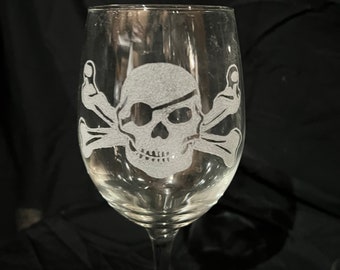 Skull and crossbones stemmed wineglass, pirate, wine, pirate glass