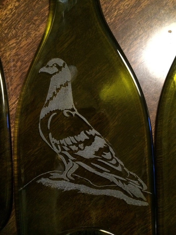 Pigeon Flattened Glass Wine Bottle Bird Artsy Decor Spoon