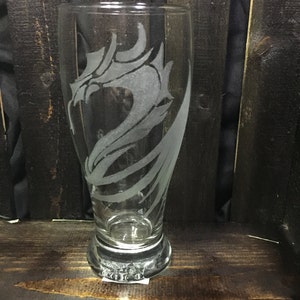 Nordic dragon pilsner glass-mystical dragon, dragon etched glass, custom etched glass, pint glass, dragon decor,dragon gift, custom beer mug image 3
