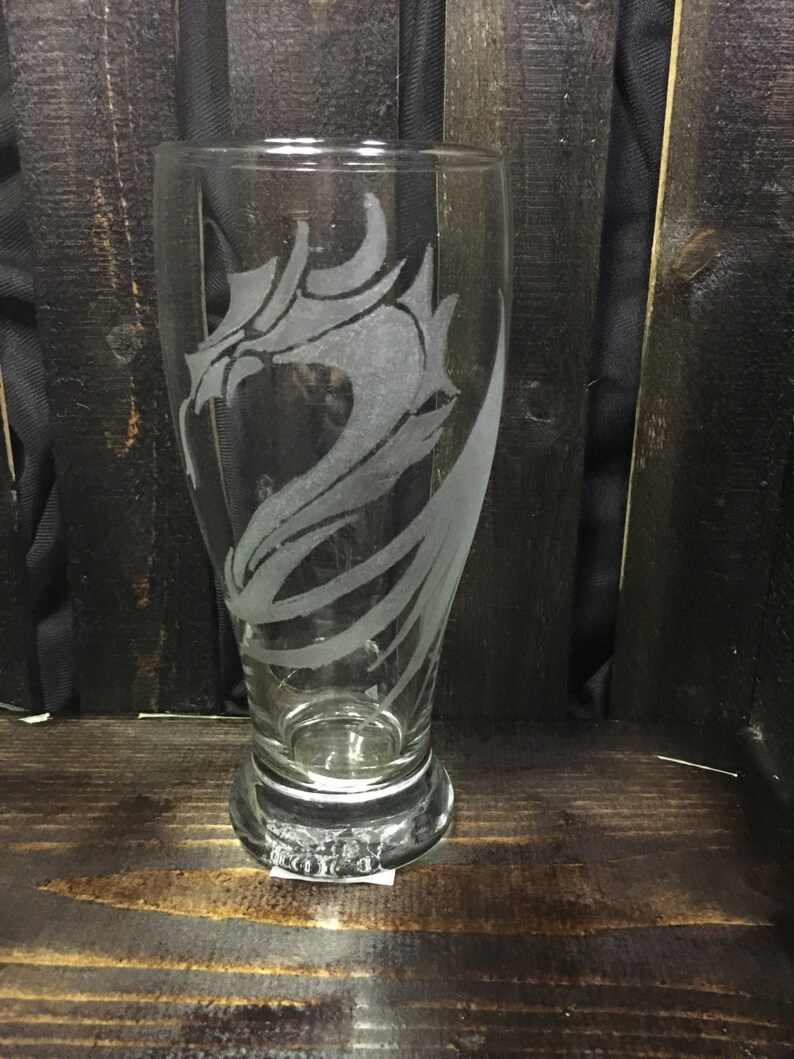 Nordic dragon pilsner glass-mystical dragon, dragon etched glass, custom etched glass, pint glass, dragon decor,dragon gift, custom beer mug image 3