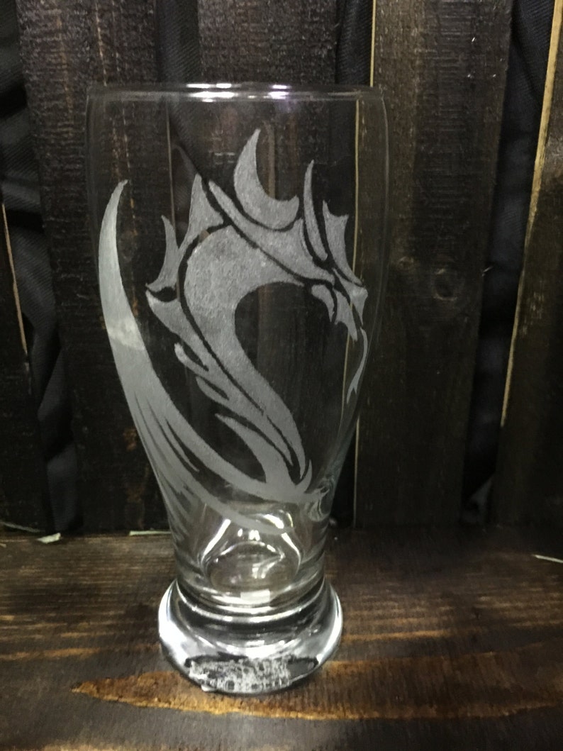 Nordic dragon pilsner glass-mystical dragon, dragon etched glass, custom etched glass, pint glass, dragon decor,dragon gift, custom beer mug image 1
