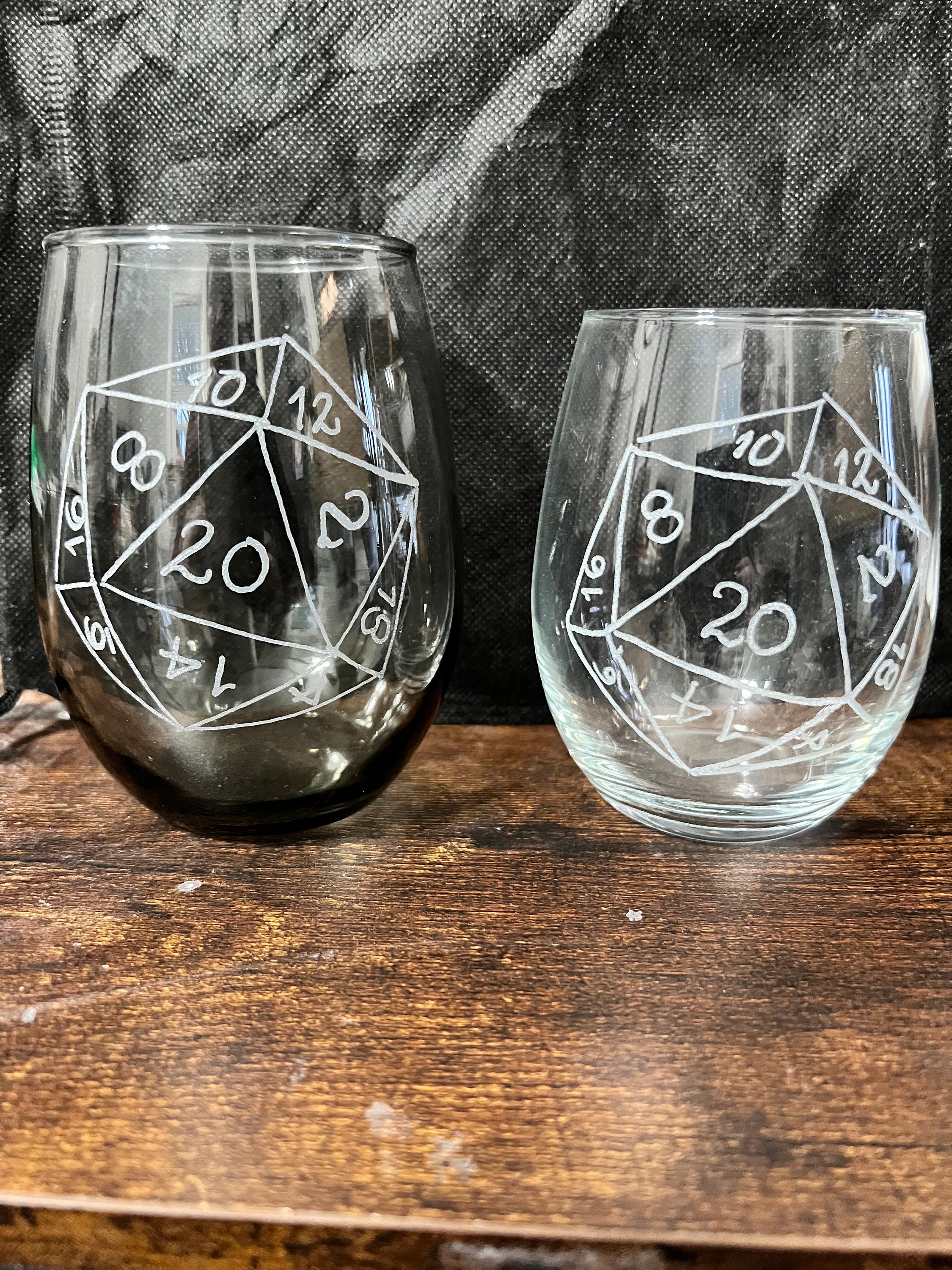 D20 - stemless wine glass, wine glasses, glass, 20 sided dice, gaming glass, unique design, glassware, for her, for him