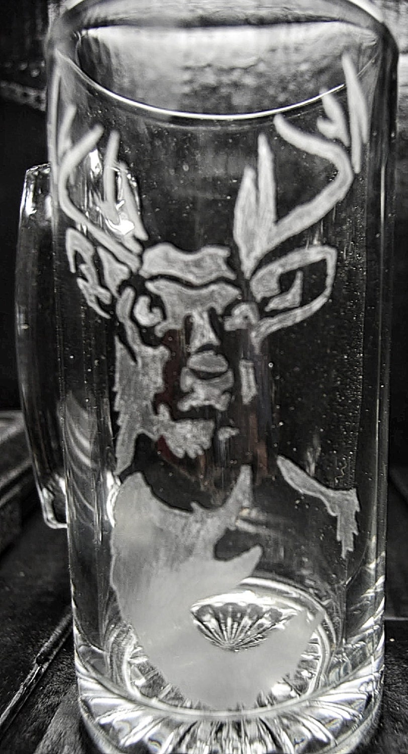 Deer head beer stein hand etched deer deer head beer Etsy