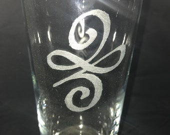 New Beginnings etched pilsner or pint glass - New Beginnings symbol, hand etched, pilsner, weddings, for him, for her, births