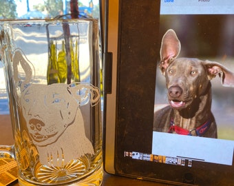 Custom order pet Beer stein- dogs, cats, fish get any pet of yours on these beer steins. Send me a picture of your pets and I will etch them
