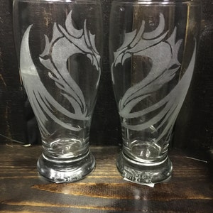 Nordic dragon pilsner glass-mystical dragon, dragon etched glass, custom etched glass, pint glass, dragon decor,dragon gift, custom beer mug image 4