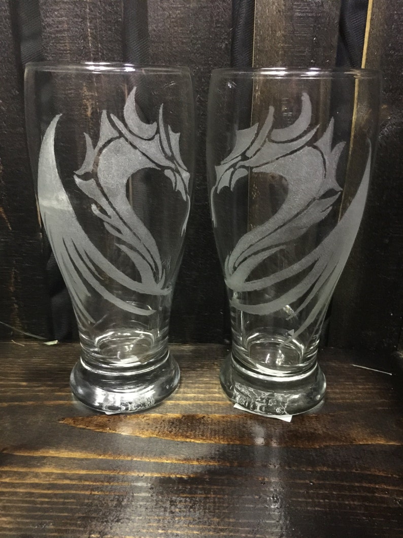 Nordic dragon pilsner glass-mystical dragon, dragon etched glass, custom etched glass, pint glass, dragon decor,dragon gift, custom beer mug image 4