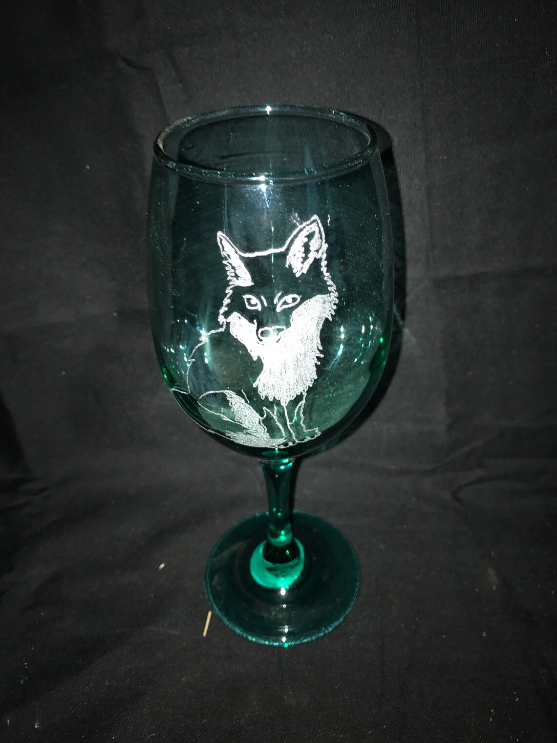 Sitting Fox Hand Etched Stemmed Wine Glass Fox Animal Etsy