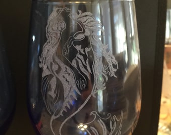 Jerry's mermaid wine glass - mermaid, nautical, mystical, ocean siren, wine glass, colored wine glass, holiday, gift, unique, for him or her