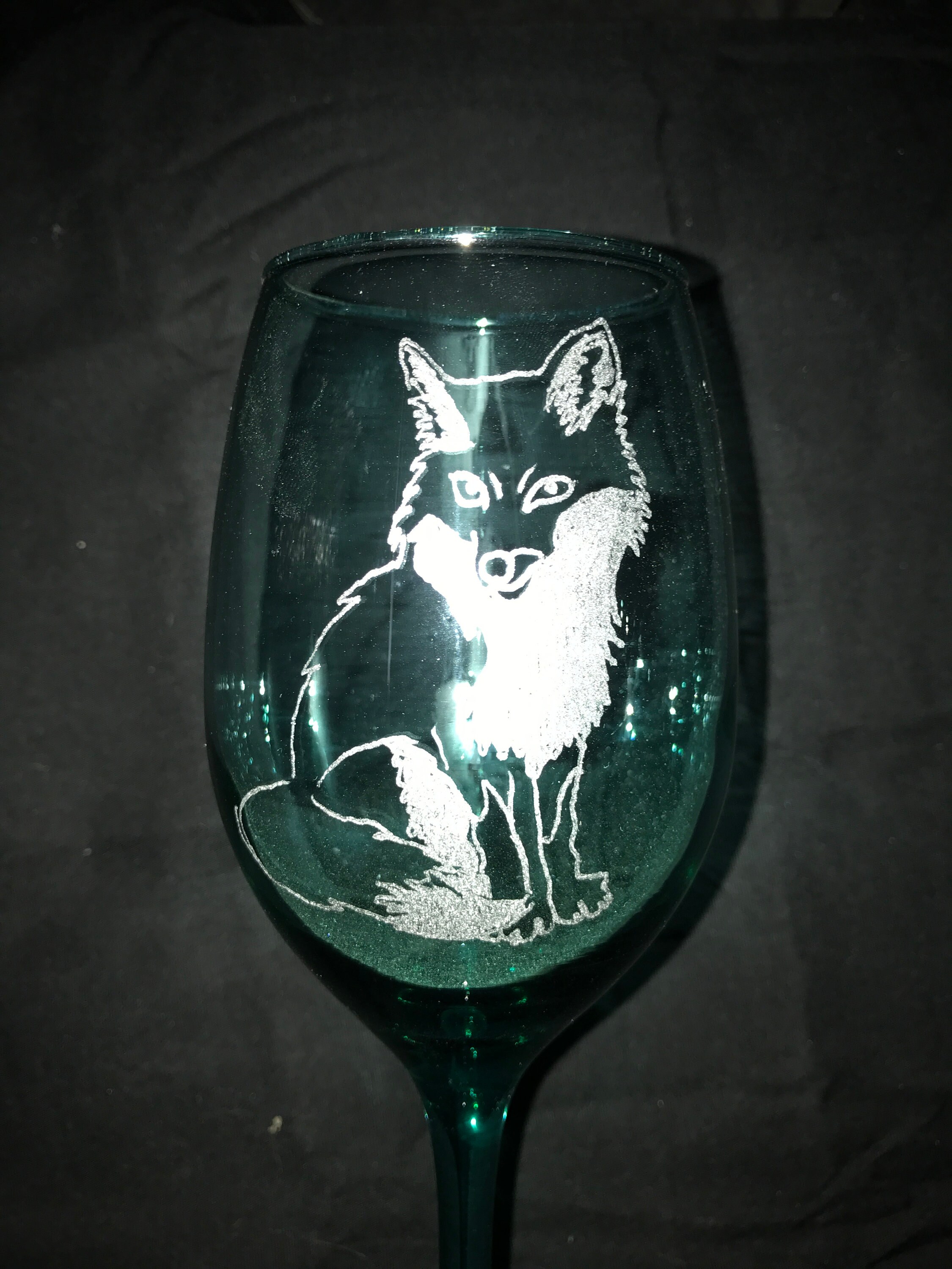 Sitting fox hand etched stemmed wine glass Fox animal Etsy