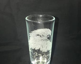 Bald Eagle shot glass or shooter glass- Eagle shot glass, hand etched glass, home decor,  bird of prey, wild bird