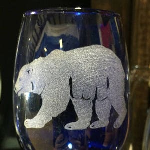 Walking polar bear stemless wine glass, various colors, bear wine glass, arctic image, holiday,gift, animal, for him, for her