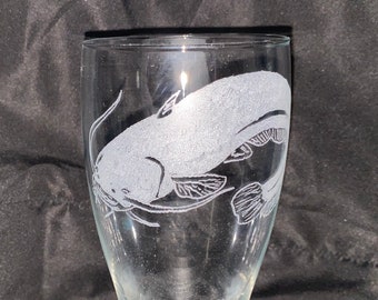 Catfish Pilsner glass - fish, catfish, freshwater fish, pint glass, hand etched, fishermen, fisherwoman, beer glass