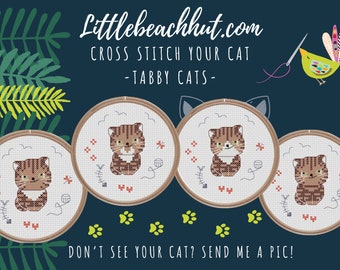 Cross stitch my cat, tabby cats, cross stitch kitten patterns, cat lovers gift, cute embroidered cat gift, custom cat gift, kawaii cats