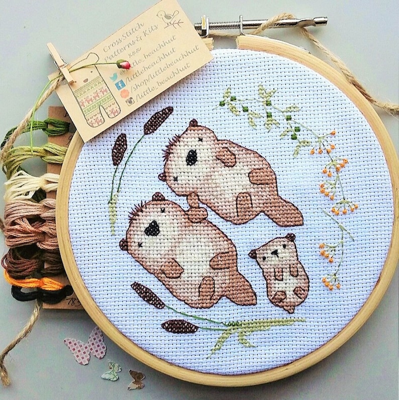 Cute otter cross stitch pattern, otter embroidery, modern cross stitch, cute sewing pattern, otter pattern, cross stitch otter, cute gift image 3