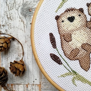Cute otter cross stitch pattern, otter embroidery, modern cross stitch, cute sewing pattern, otter pattern, cross stitch otter, cute gift image 1