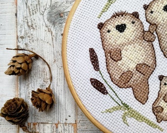 Cute otter cross stitch pattern, otter embroidery, modern cross stitch, cute sewing pattern, otter pattern, cross stitch otter, cute gift