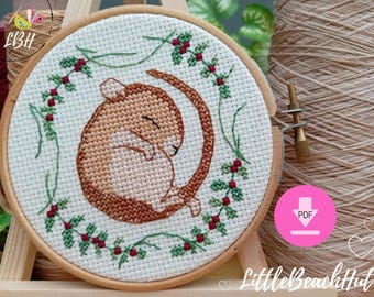 Kleine Maus Stickmuster, Schlafende Maus Kreuzstichmuster, Maus Stickmuster, Schnittmuster, Weihnachten Kreuzstichmuster