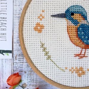 Little kingfisher cross stitch pattern, PDF pattern, instant download, bird gift, bird lovers present, small cross stitch, teal design, DIY image 3
