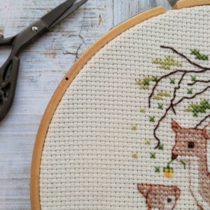 Cross stitch kit, embroidery kits, Deer parent and baby, mother and daughter gift, sewing kit, deer cross stitch patterns, easy cross stitch 画像 6