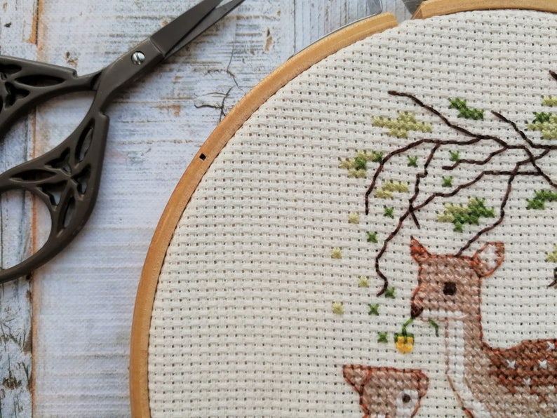 Cross stitch kit, embroidery kits, Deer parent and baby, mother and daughter gift, sewing kit, deer cross stitch patterns, easy cross stitch 画像 6