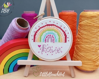 Cross stitch rainbow, rainbow embroidery kit, rainbow cross stitch pattern, rainbow gift, cross stitch kit rainbow, mini hoop, modern sewing