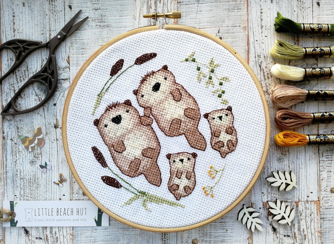 Cute Cross Stitch Kit, Twin Otters, Twin Baby Gift, Embroidery