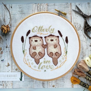 Otters cross stitch pattern, needlework pattern, otters holding hands, otters cross stitch, wedding gifts, cute cross stitch, easy pattern image 9