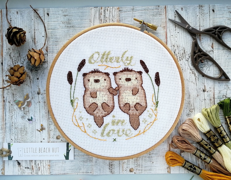 Otters cross stitch pattern, needlework pattern, otters holding hands, otters cross stitch, wedding gifts, cute cross stitch, easy pattern image 9