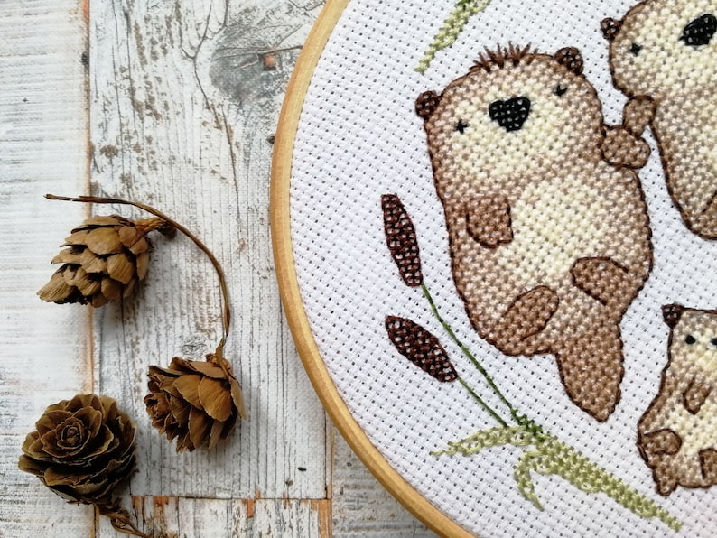 Cross stitch kit, Otters, Family, Cross stitch pattern, Modern embroidery, Family gift, Baby shower gifts, Embroidery pattern, Love gifts image 5