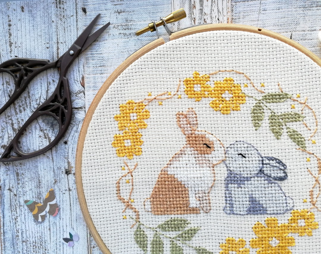 Rabbits Embroidery Pattern, Rabbits Cross Stitch, Wedding Embroidery ...