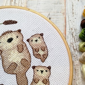 Cross stitch kit, Otters, Family, Cross stitch pattern, Modern embroidery, Family gift, Baby shower gifts, Embroidery pattern, Love gifts image 3