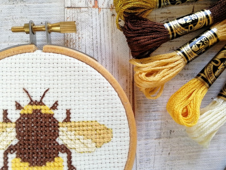 Cross stitch kits, bee, honeybee, save the bees, cross stitch patterns, embroidery kits, embroidery patterns, easy cross stitch, small gift image 3