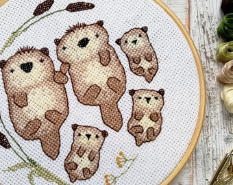 Otter cross stitch pattern, customisable pups, family gifts, cute cross stitch, otter gift, modern cross stitch pattern, needlepoint otter