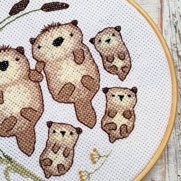Otter cross stitch pattern, customisable pups, family gifts, cute cross stitch, otter gift, modern cross stitch pattern, needlepoint otter