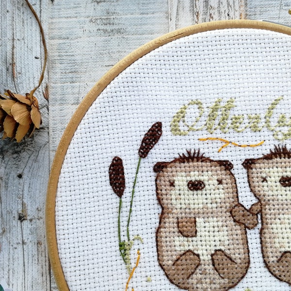 Otters cross stitch pattern, needlework pattern, otters holding hands, otters cross stitch, wedding gifts, cute cross stitch, easy pattern