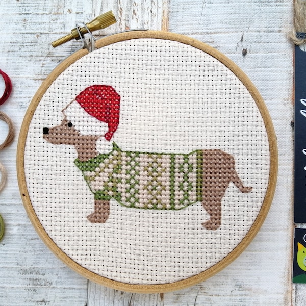 Kit Point De Croix "Chien Dans Une Botte" - Toile 14ct - Neuf - Marque Dream Pattern
